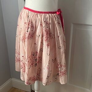 Y2K pink floral ethereal layered ribbon tie midi skirt EUC S